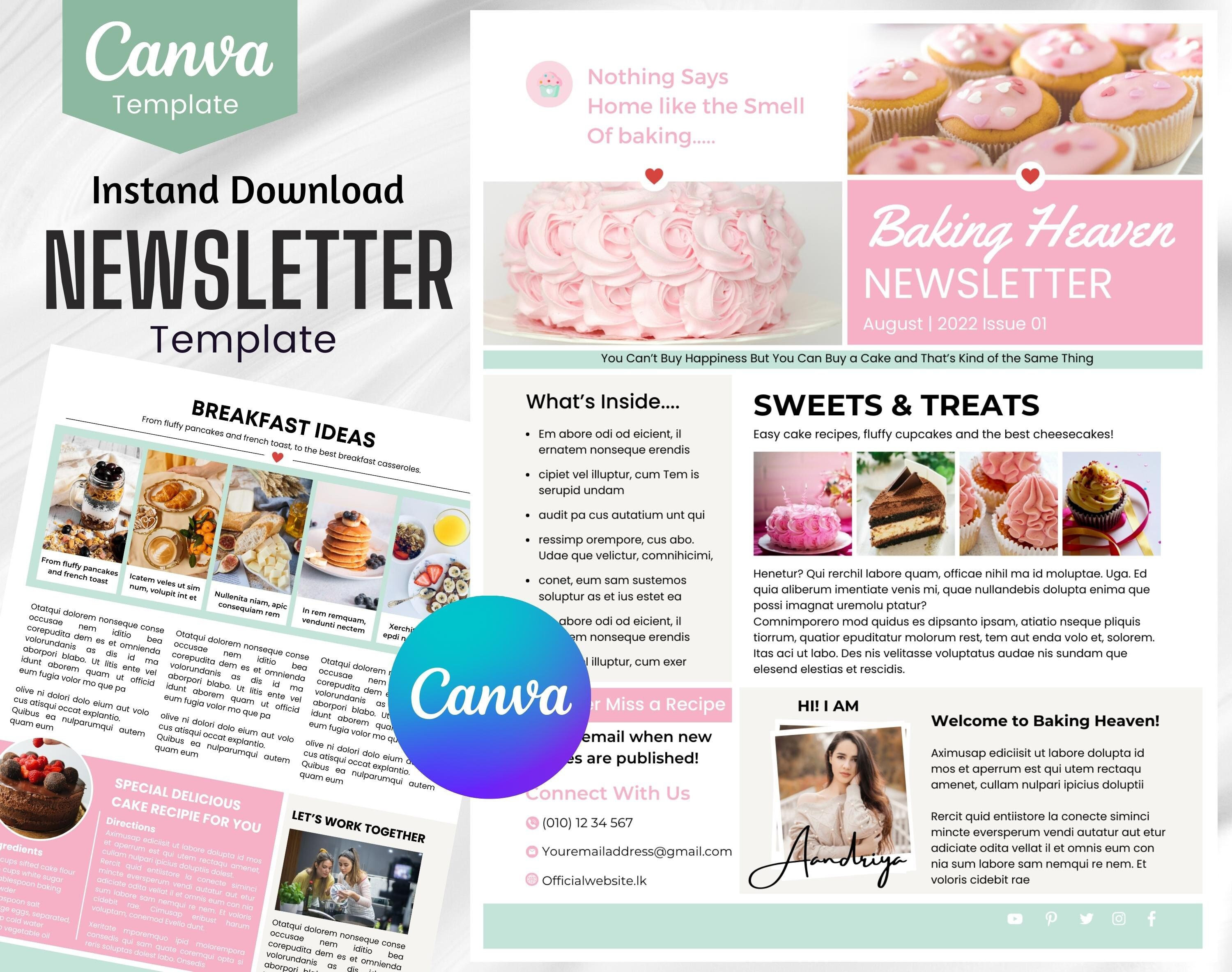 Bakery Email NEWSLETTER TEMPLATE Editable on Canva Digital Etsy