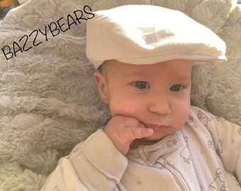 BABY BOYS CHRISTENING HAT IVORY//CREAM,WHITE WEDDING//BAPTISM CAP BAKER STYLE