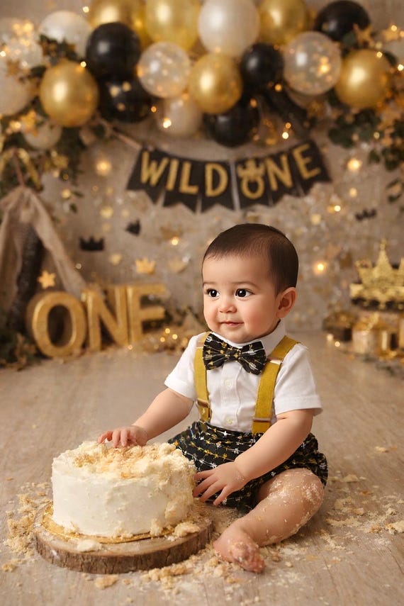 King of the wild things outfit, wild one cake smash outfit, boys party crown, one year boy outfit, black gold boy birthday outfit, boy tie
