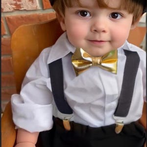 Baby boy first birthday outfit, black and gold birthday outfit, black bow tie and suspenders, black diaper cover set, boy cake smash outfit