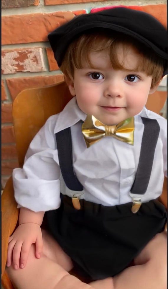 Baby boy first birthday outfit, black and gold birthday outfit, black bow tie and suspenders, black diaper cover set, boy cake smash outfit