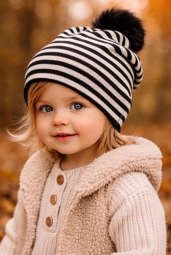 BLACK WHITE pom pom// slouchy beanie // slouchy beanie // baby beanie // kids beanie // mommy and me hat //