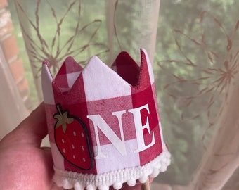 first 1st birthday strawberry boho bloom MINI Sweet one crown headband hat || berry first ||sweet one || customize colour of fabric