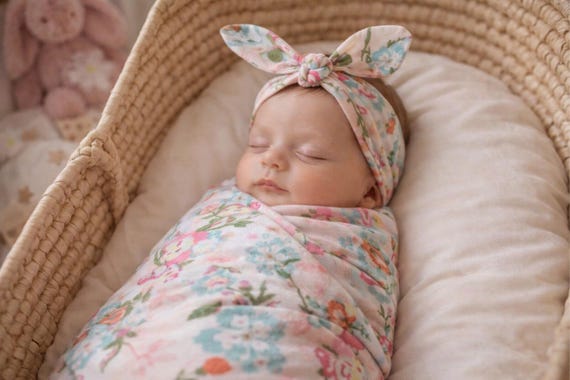 Baby swaddle blanket headband, floral swaddle,Newborn Swaddle blanket, girls swaddle set , baby shower gift, photography prop