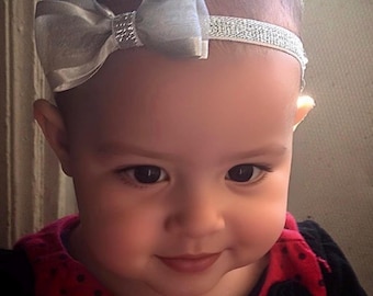 Silver bow headband, baby bow headband, sparkling bow headband, silver headband, silver baby headband, baby now headband, Christmas headband