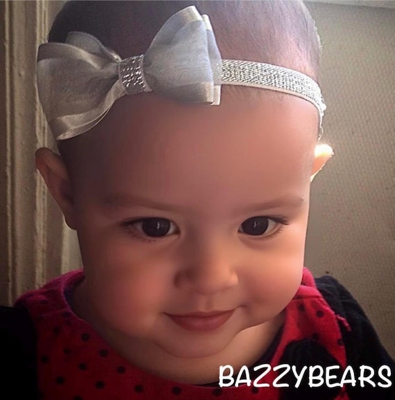 Silver bow headband, baby bow headband, sparkling bow headband, silver headband, silver baby headband, baby now headband, Christmas headband