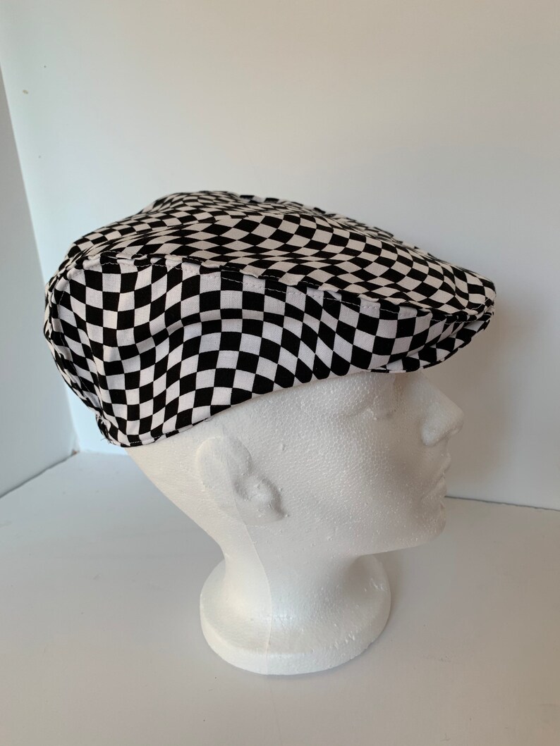 Plaid Newsboy Hat Man Lumberjack Plaid Flat Cap Hat Gift race car hat Birthday Boy Buffalo Plaid Hat Whit and Black Checkered Flat Cap