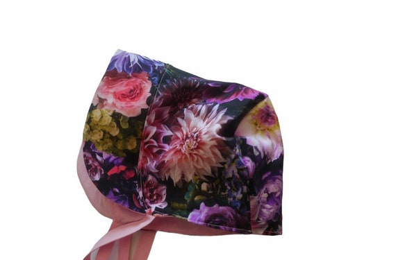 Baby Bonnet, Baby Girl Sunhat, Baby Linen Bonnet, Baby Sun Bonnet, Baby flower bonnet, Linen Sunhat, Rose, Pink bonnet, Purple bonnet
