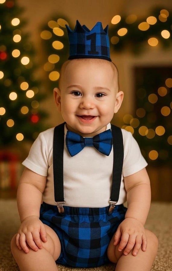 Cake Smash Boy First Birthday super soft plaid cotton Diaper Cover,black Suspenders, buffalo plaid bow tie, Birthday Photoshoot