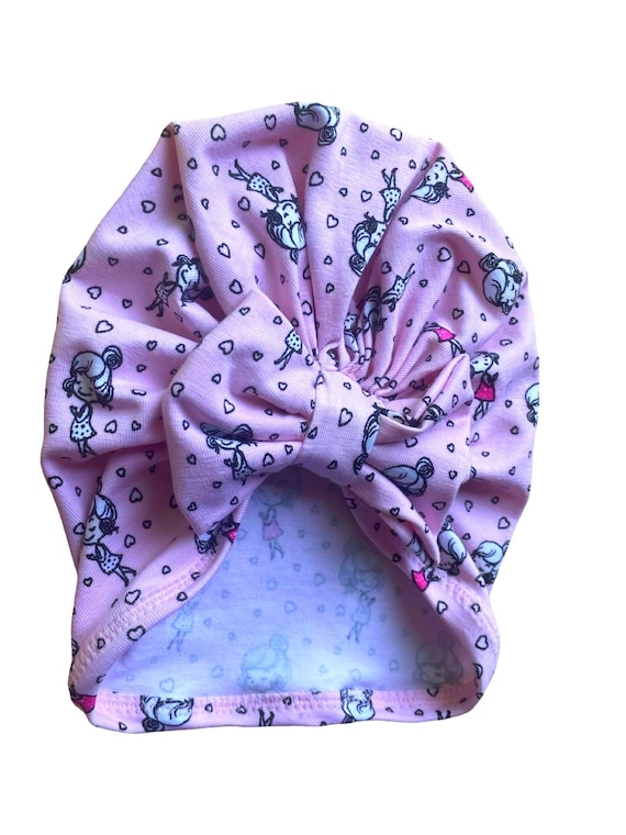 Baby Turban Hat, Newborn Turbans, Baby Girl Hair Bow, Pink Hair Bow, Baby Shower Gift, Valentines Day Gift, Hat with Bow