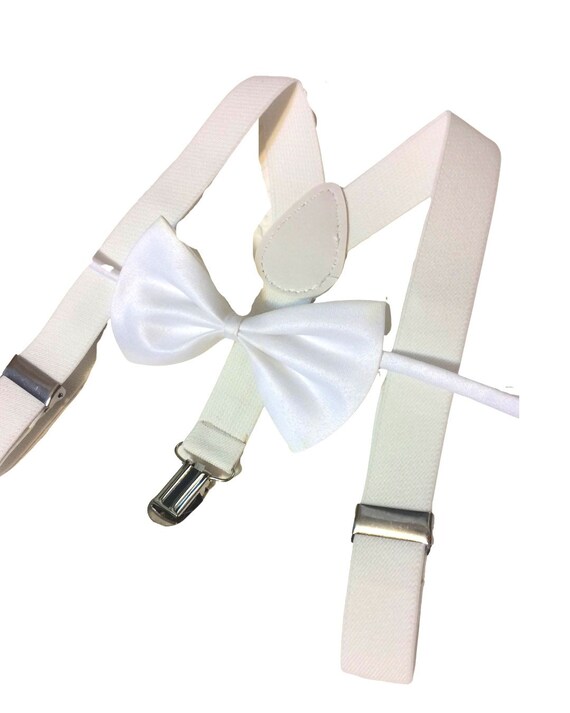 Baby suspenders and bow tie, white baby bow tie, baby bow tie, suspenders, white suspenders set, wedding bow tie, baptism baby set, little