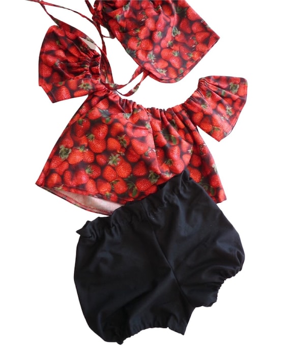 Baby Girl Set, Baby girl clothes, Baby outfit, baby sunsuit, Photography prop, Strawberry, Red, Birthday outfit,baby shower gift,summer baby