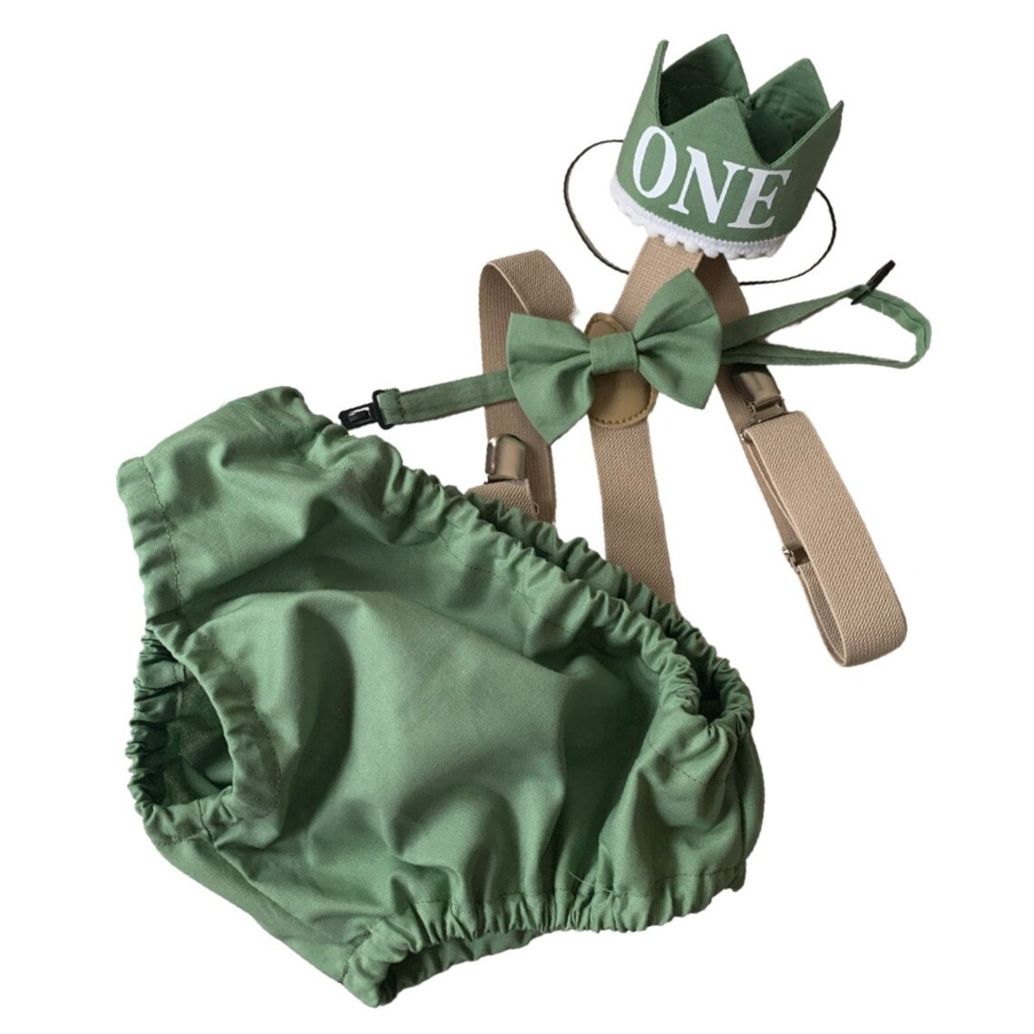Olive Cake smash outfit with customized bloomer