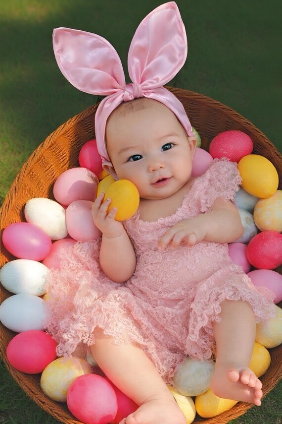 bunny ears headband, baby headband, flower headband, pink hair bow, photo shoot prop, easter headband, bunny hairband, pink floral bow