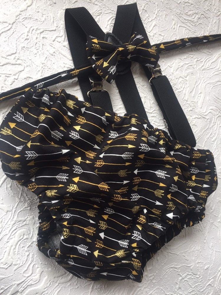 1st Birthday boy cake smash diaper cover bow tie boy clothes gold gray