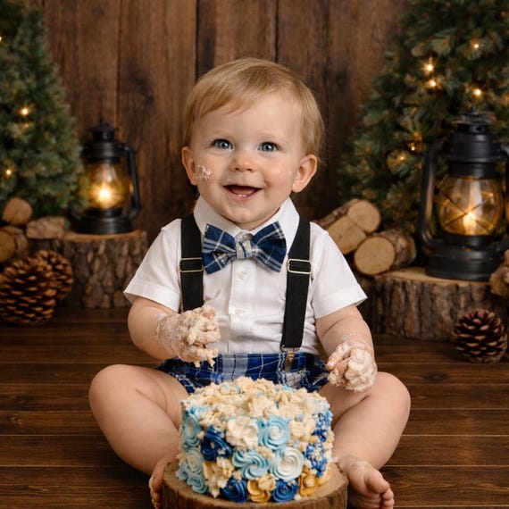 Cake Smash Boy First Birthday super soft plaid cotton Diaper Cover,black Suspenders, buffalo plaid bow tie, Birthday Photoshoot