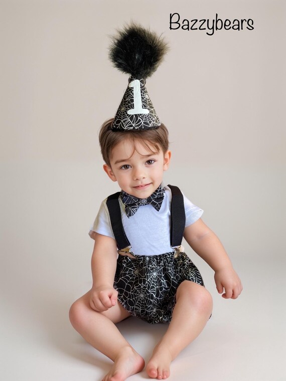 1st Birthday boy cake smash Outfit Bow tie bloomers Suspenders halloween cake smash, boy outfit,bloomers,diaper cover, spiderweb cake smash