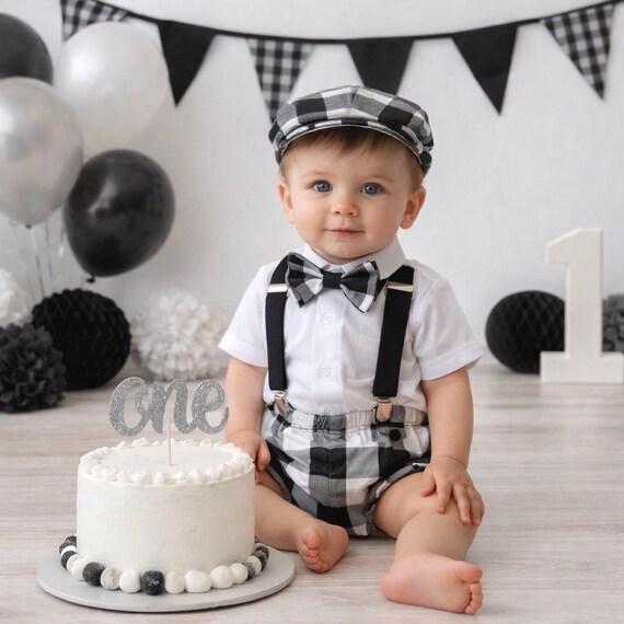 First Birthday Cake Smash Outfit Racing car White Black plaid racing Car checkered Diaper Cover bow Tie for Baby Boy halloween cake smash