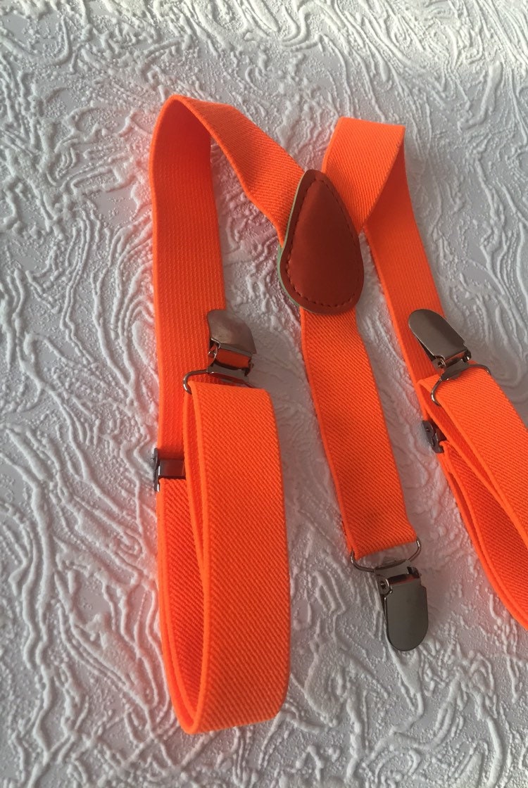 Neon Orange Suspenders, Unisex Suspenders, Electric Orange Suspenders
