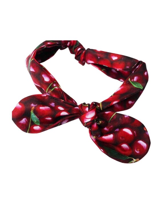 Cherry headband Top Knot headband adult headband girls hair band wide headband cherry top knot fabric headband pixie headband 40’s headband