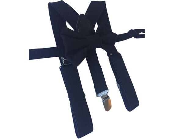 Black Bow Tie and Suspenders: Black Suspenders, Suspenders. Toddler Suspenders, Baby Suspenders, Boys Suspenders, Ring Bearer, Mens