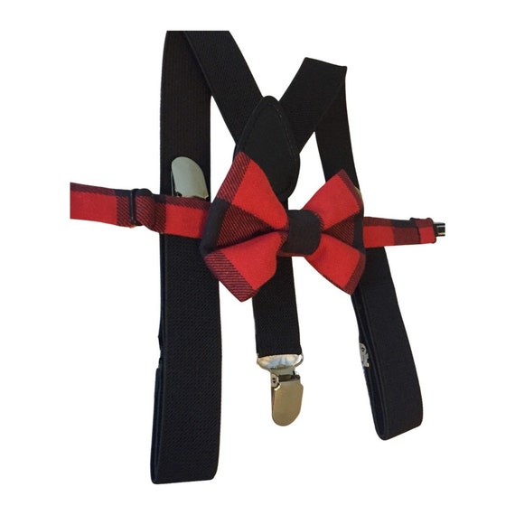 Christmas Bow Tie & Suspenders Set- Kids Babies Toddler Baby - Plaid - Red Green - Santa Tree - Little Boy Suspenders Cake Smash Suspenders