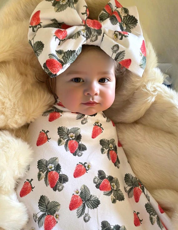 RED STRAWBERRY Swaddle Blanket Newborn Baby Girl Coming Home Outfit Name Berry Blanket Baby Shower Gift Hospital Photo Outfit