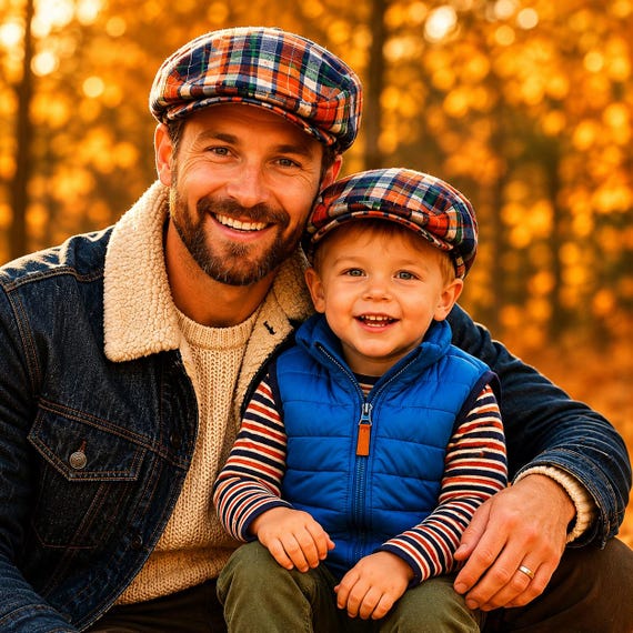 boys flat cap, fall Thanksgiving baby flat cap in orange plaid, newsboy flat cap, made to order, mens flat cap, blue orange plaid hat, navy