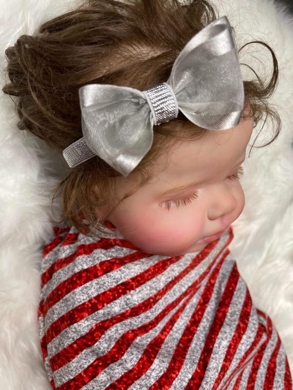Silver bow headband, baby bow headband, sparkling bow headband, silver headband, silver baby headband, baby now headband, Christmas headband