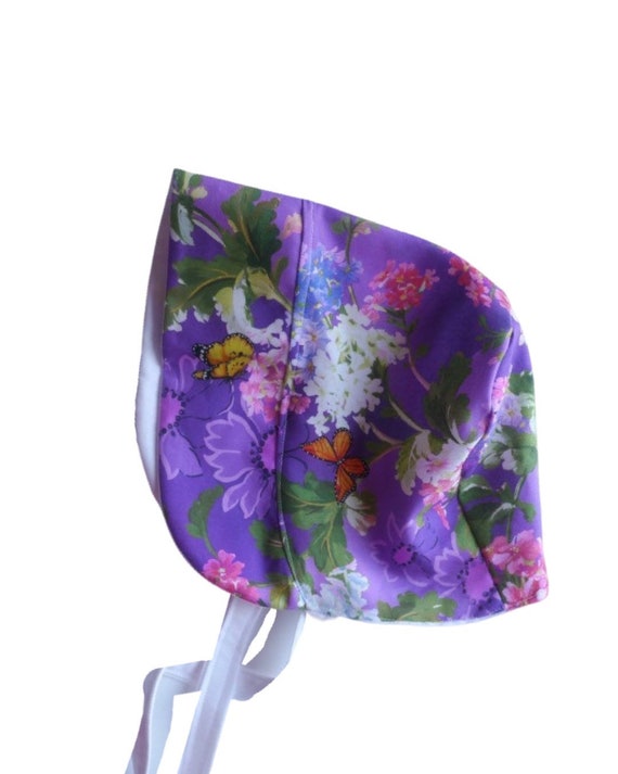 Purple Cotton Baby Bonnet, Country Bonnet, New Born Bonnet, Baby Sun Bonnet, Summer Bonnet, Toddler Bonnet, Baby Hat, Bonnet Chapeau