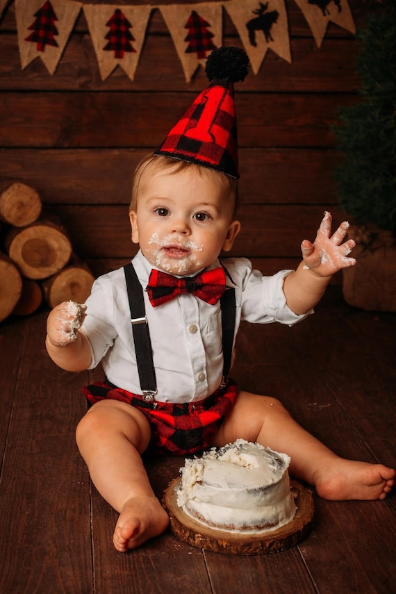 Cake Smash Outfit Boy Girl Buffalo Plaid Set or Buy the Piece Diaper Cover Bow Tie Suspenders Boys First 1st Birthday Lumberjack Photoshoot