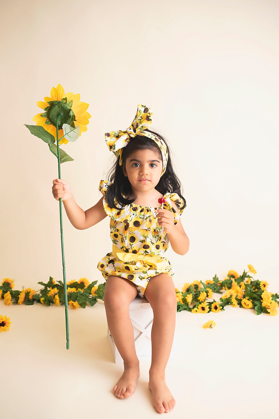Sunflower Baby Girls Romper, Sunflower Girls 1st Birthday Outfit ...