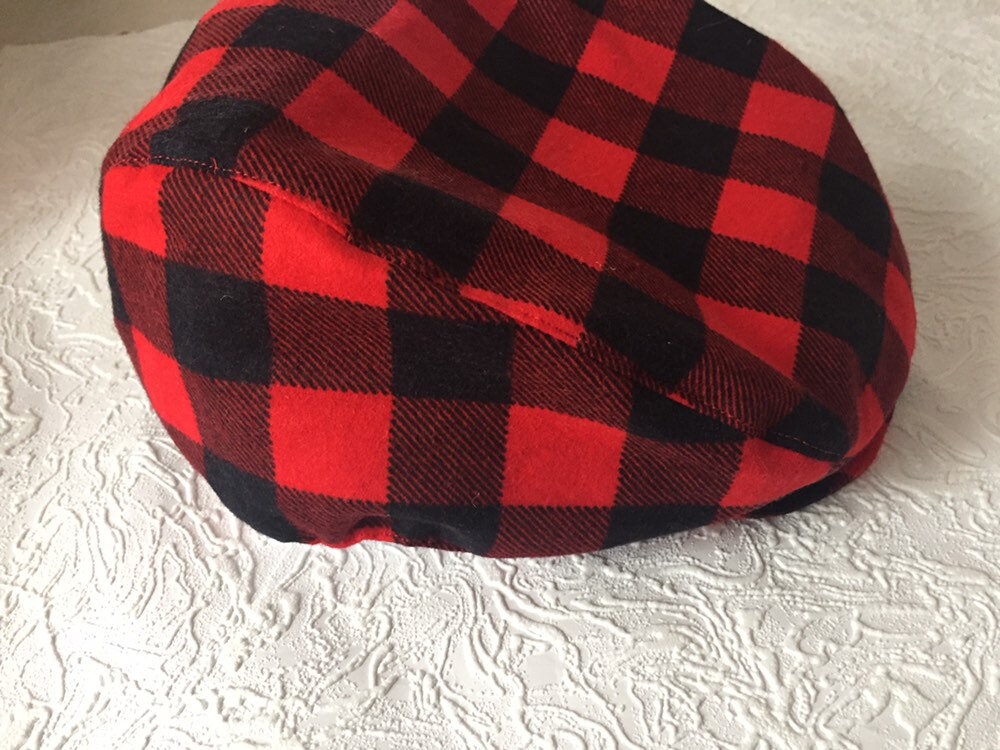Red and Black Buffalo Check Flat Cap 