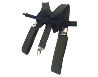 Olive Bow Tie and Suspenders, Toddler Suspenders, Army Green Suspender Set for baby, Ring Bearer Gift, Kids, Child, Baby