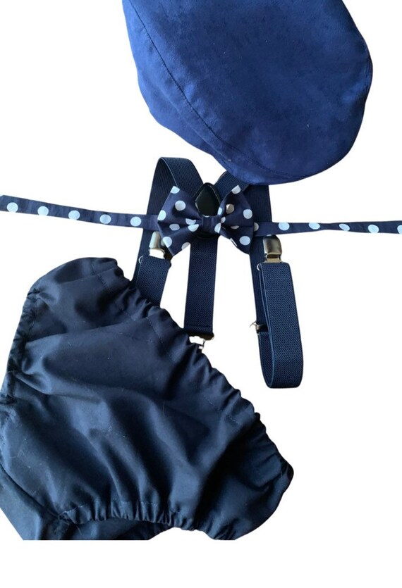 Navy Smash Cake Outfit Boy First Birthday super soft navy cotton Diaper Cover, navy Suspenders and navy bow tie 1st Birthday Photoshoot