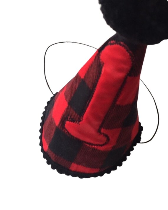 Lumberjack Birthday party hat, buffalo plaid woodland party decor, boy Birthday, Girl Birthday party