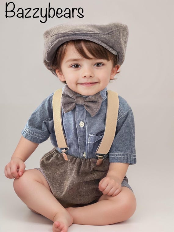 Light denim sitter set - baby boy photo prop - baby clothes - vintage style - flat cap - cake smash outfit