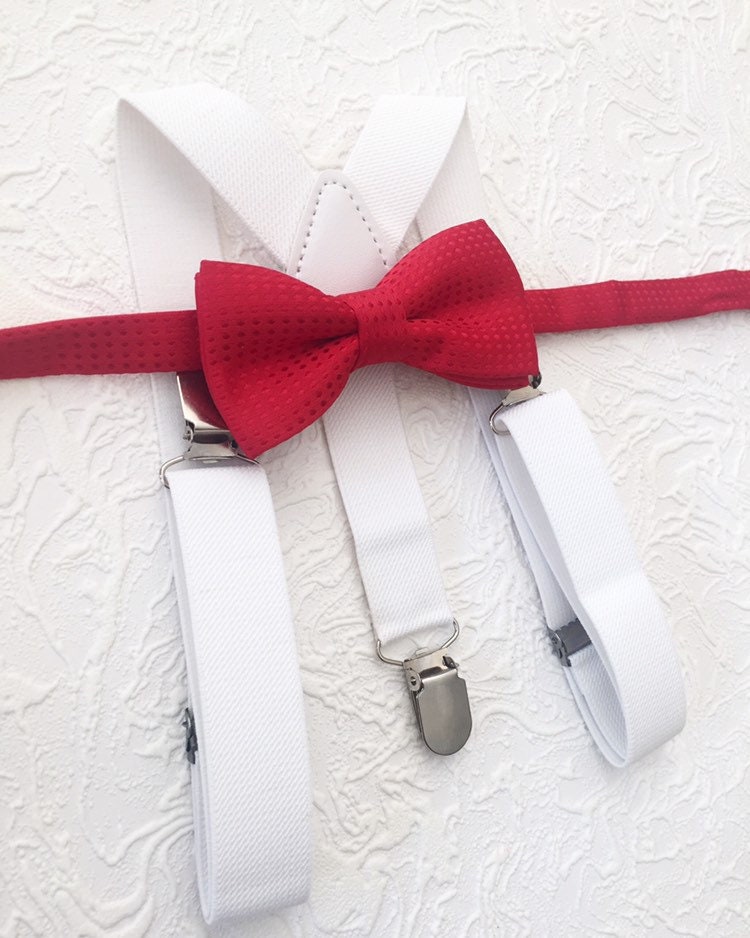 Bow Tie and Suspender Set, white Suspenders, boy Suspenders, baby Suspender Bow Tie, David's