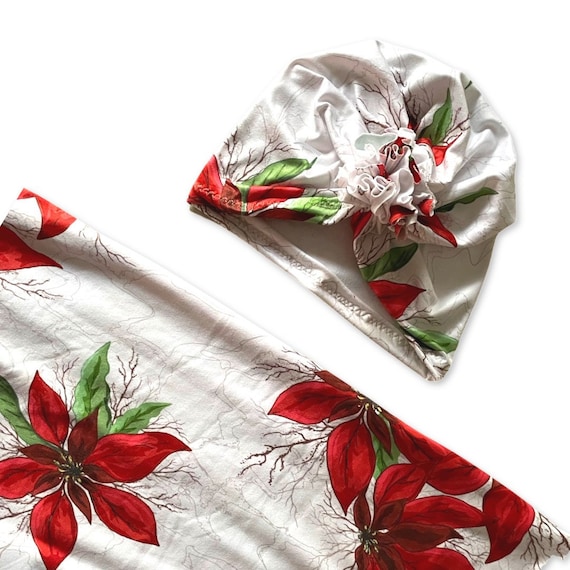 Santa Swaddle Blanket / Bow Headband / Headband Swaddle Set / Lightweight Blanket /Swaddling Blanket / Soft Baby Blanket / Christmas Swaddle