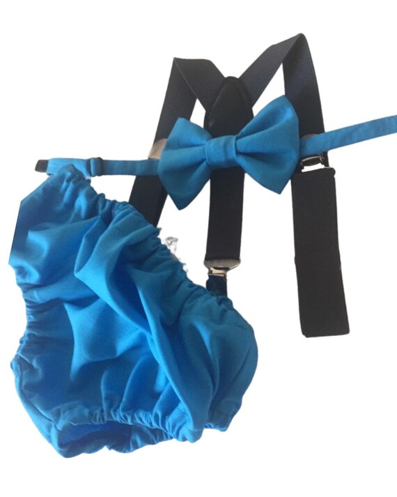 Cake Smash Outfit Gray Blue --Baby Blue Bow Tie & Blue Diaper Cover with Gray Suspenders -- cake smash outfit -- grey cake smash -- bow tie