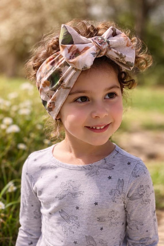 Baby Headband Bow, Floral fabric bow with soft stretchy headband