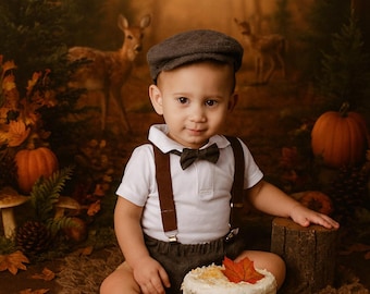 Conjunto de mezclilla clara para niñera - accesorio para fotos de bebé niño - ropa de bebé - estilo vintage - gorra plana - atuendo para fiesta de cumpleaños