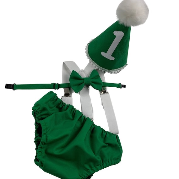 Baby Boy Green Cake Smash Outfit -- Baby Boy First Birthday Outfit Green
