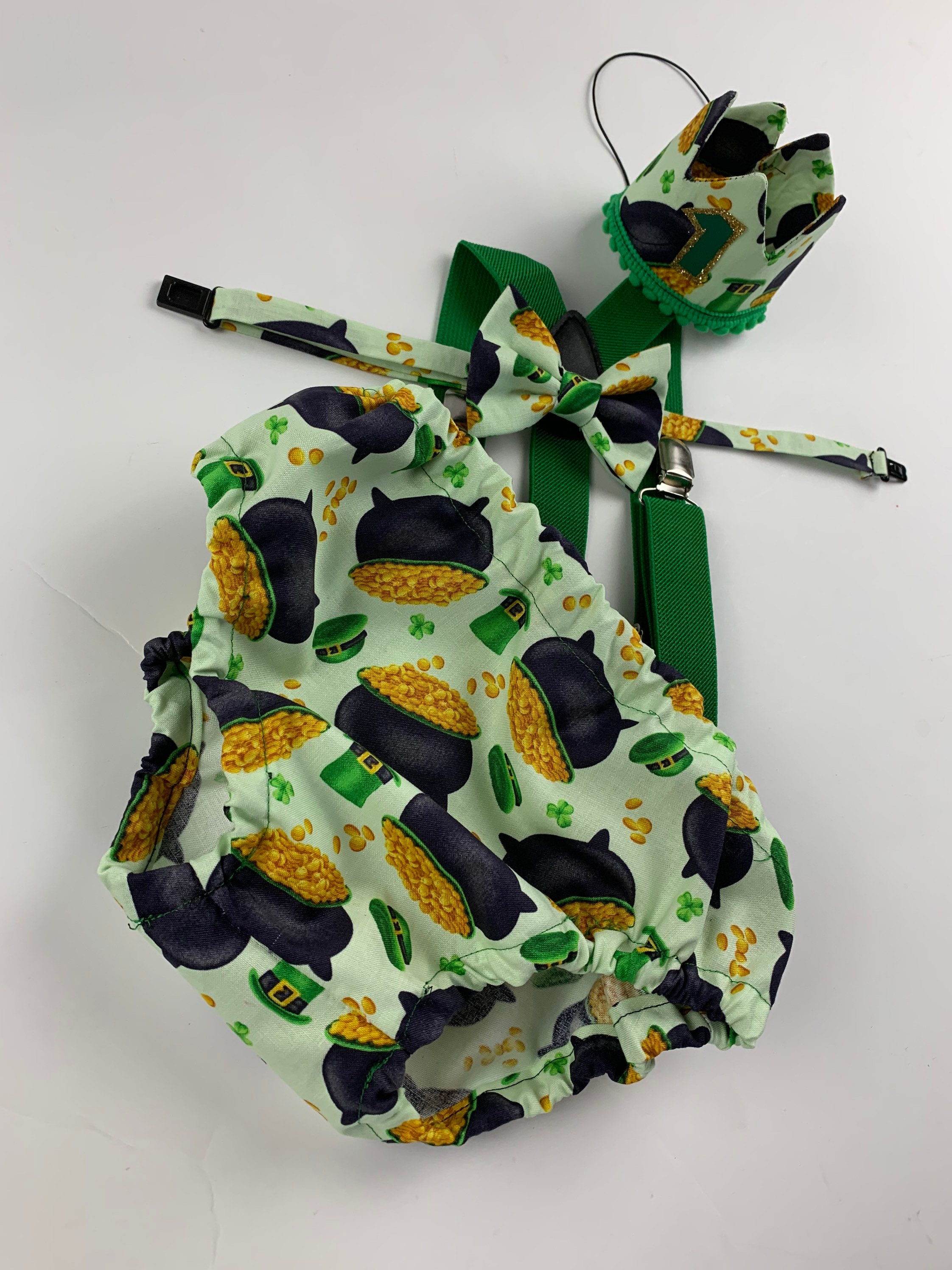 1 Green and Gold Boy Cake Smash Outfit for St. Patrick’s Day “Lucky One” 1st Birthday Party