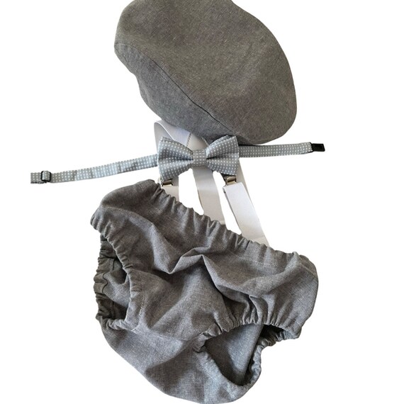 Light denim sitter set - baby boy photo prop - baby clothes - vintage style - flat cap - cake smash outfit
