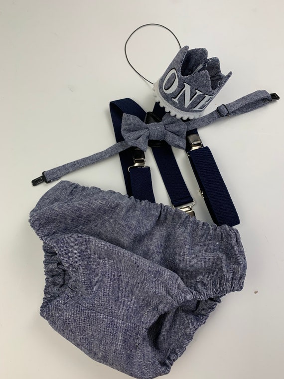 Light denim sitter set - baby boy photo prop - baby clothes - vintage style - first birthday crown - cake smash outfit