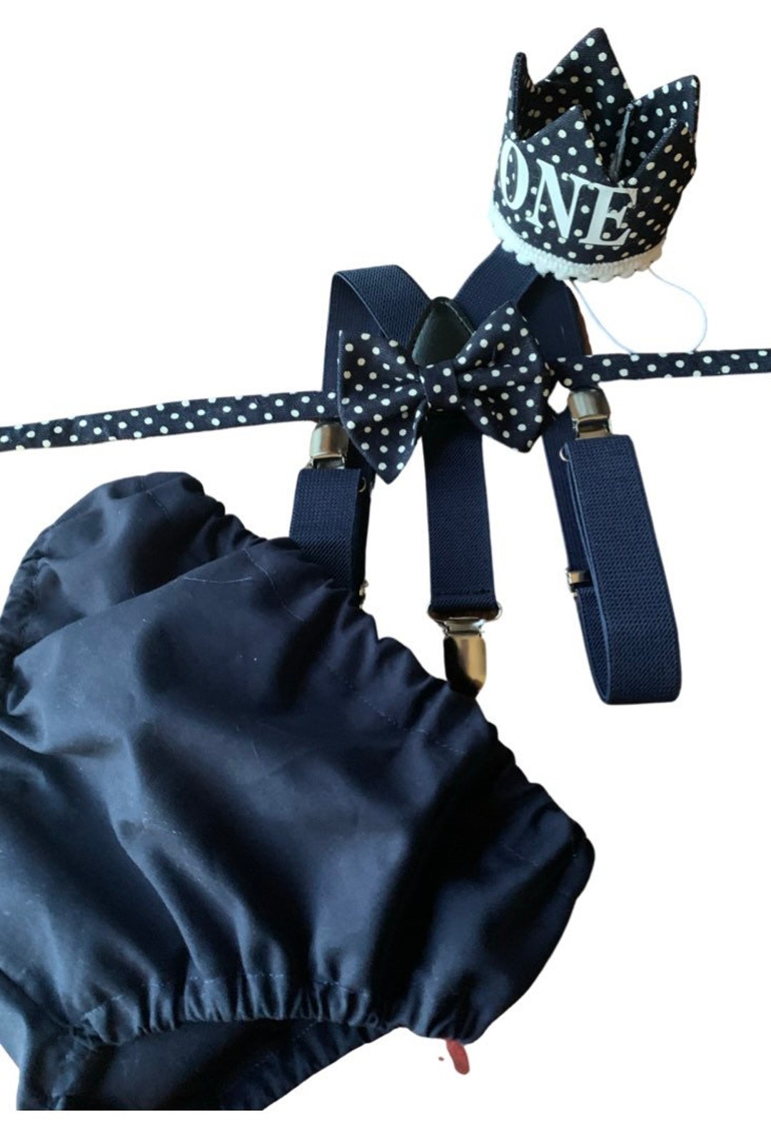 baby boy navy blue and blue themed cake smash outfit nappy diaper cover suspenders bow tie boy first birthday outfit 1st birthday main image 0