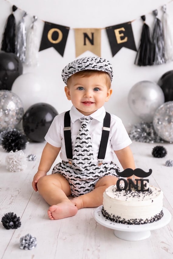 Mustache 1st birthday outfit, little man first birthday outfit, black and white birthday, mustache baby, boy cake smash outfit