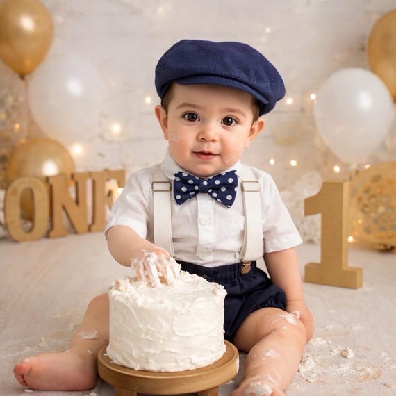 Navy Smash Cake Outfit Boy First Birthday super soft navy cotton Diaper Cover, navy Suspenders and navy bow tie 1st Birthday Photoshoot
