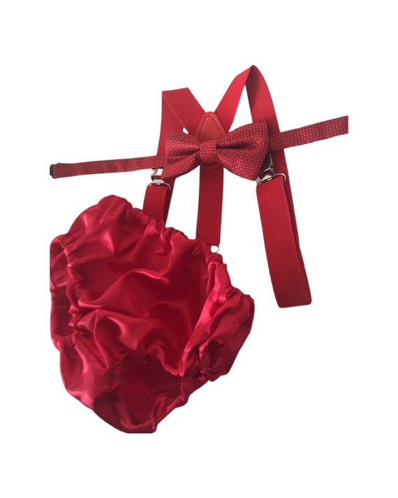 1st Birthday boy cake smash bow tie suspenders outfit 12 mo Red White LOVE Valentine day Bow, bloomers, shorts,diaper cover